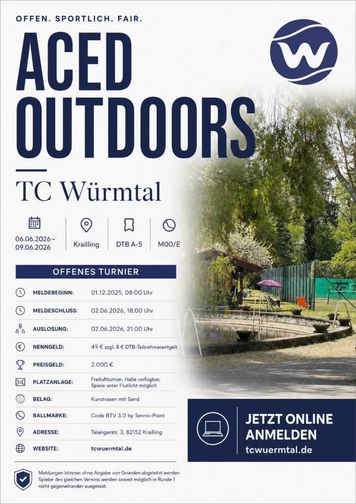 ACED Outdoors – DTB-Ranglistenturnier beim TC Würmtal, 06.–09. Juni 2026
